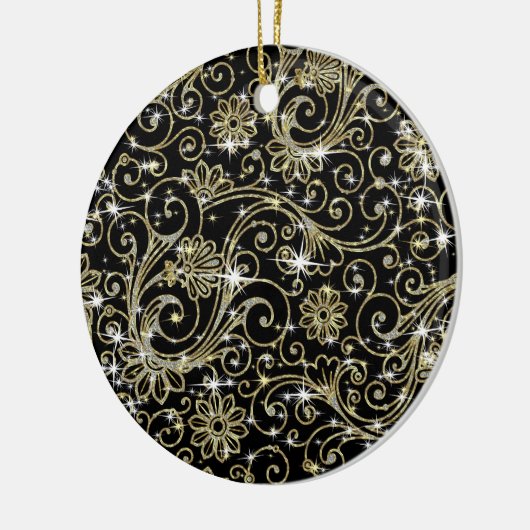 黒と金ゴールドの渦巻き セラミックオーナメント (左)