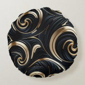 黒と金ゴールドの渦巻き ラウンドクッション (裏面)