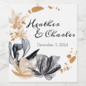 黒と金ゴールドの煙の花結婚のワインラベル ワインラベル (シングルラベル)