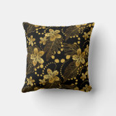 黒と金ゴールドの熱帯の花と葉のパターン クッション (裏面)