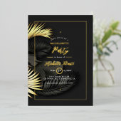 黒と金ゴールドの熱帯バチェロレッテフォイル 箔招待状 (立ち正面)