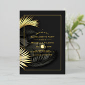 黒と金ゴールドの熱帯バチェロレッテフォイル 箔招待状 (立ち正面)