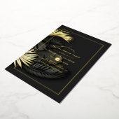 黒と金ゴールドの熱帯バチェロレッテフォイル 箔招待状 (回転した状態)