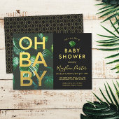 黒と金ゴールドの熱帯ベビーシャワー 招待状