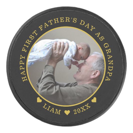 黒と金ゴールドの父の日おじいちゃん写真 アイスホッケーパック (正面)