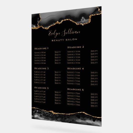 黒と金ゴールドの瑪瑙の価格表アクリルの記号 アクリルサイン (傾斜)