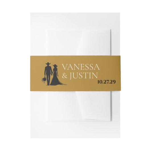 黒と金ゴールドの田舎結婚式 招待状ベリーバンド (正面例)