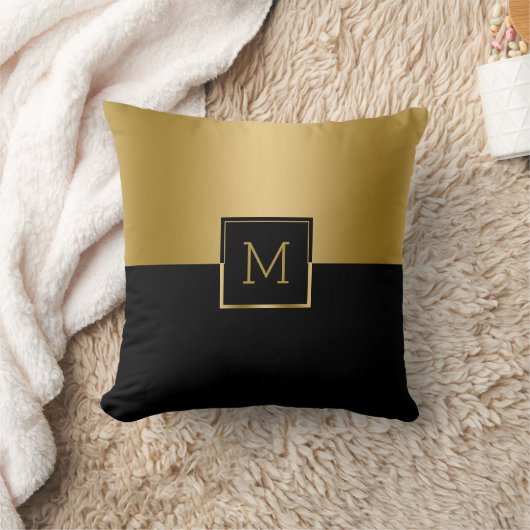 黒と金ゴールドの画面分割の幾何学的デザイン クッション (ブランケット)