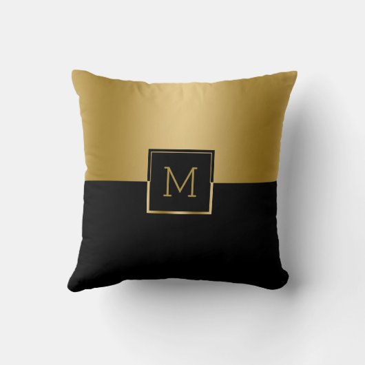 黒と金ゴールドの画面分割の幾何学的デザイン クッション (裏面)