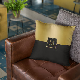 黒と金ゴールドの画面分割の幾何学的デザイン クッション