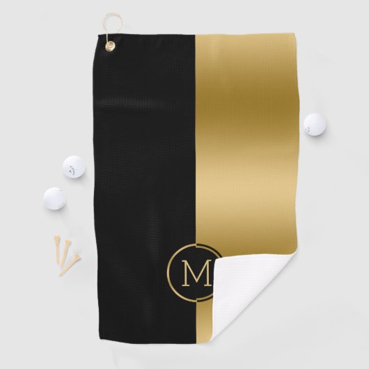 黒と金ゴールドの画面分割の幾何学的デザイン ゴルフタオル (インサイチュ)