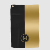 黒と金ゴールドの画面分割の幾何学的デザイン ゴルフタオル (正面)