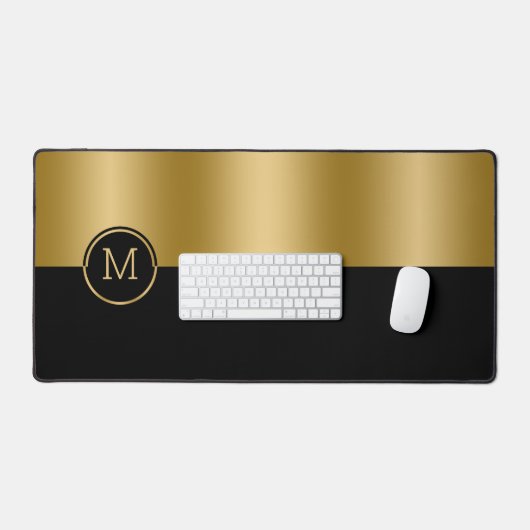 黒と金ゴールドの画面分割の幾何学的デザイン デスクマット (キーボード&マウス)