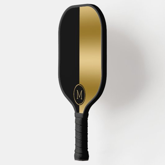 黒と金ゴールドの画面分割の幾何学的デザイン ピックルボールラケット (左)