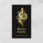 黒と金ゴールドの神秘的なスネークタトゥーアーティスト 名刺 (正面)