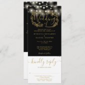 黒と金ゴールドの糸が一つの家の中に結婚灯る 招待状 (正面/裏面)
