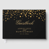 黒と金ゴールドの紙吹雪ドット ゲストブック (正面)