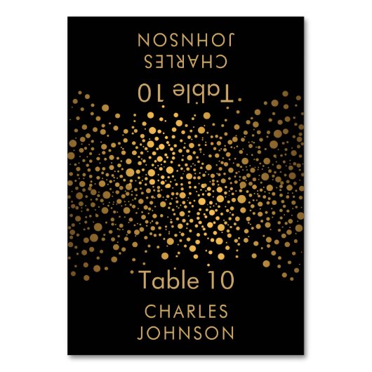 黒と金ゴールドの紙吹雪ドット – 座席表 テーブルナンバー (正面)