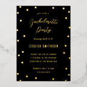 黒と金ゴールドの紙吹雪バチェロレッテ 箔招待状 (正面)