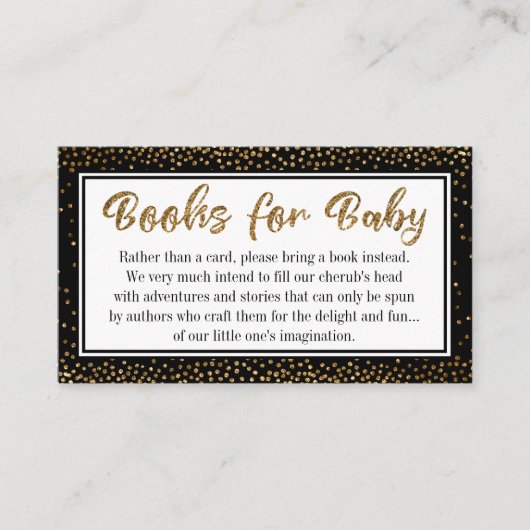 黒と金ゴールドの紙吹雪ブックリクエスト挿入カード エンクロージャーカード (正面)