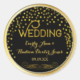 黒と金ゴールドの紙吹雪モダン結婚の ラウンドシール