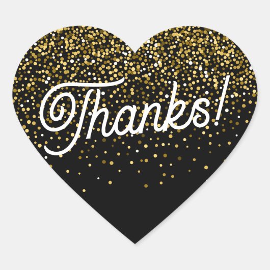 黒と金ゴールドの紙吹雪感謝してい!プレゼント ハートシール (正面)