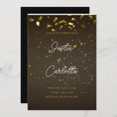 黒と金ゴールドの紙吹雪結婚式招待状 招待状 (正面/裏面)