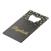 黒と金ゴールドの紙吹雪 クレジットカード栓抜き (正面アングル)