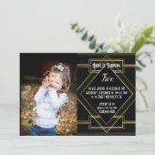 黒と金ゴールドの素晴らしギャツビー写真の誕生日パーティー 招待状 (スタンド正面)