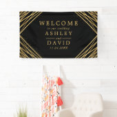 黒と金ゴールドの結婚ようこそバナー 横断幕 (インサイチュ)