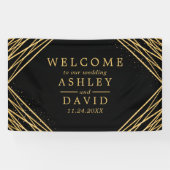 黒と金ゴールドの結婚ようこそバナー 横断幕 (横)