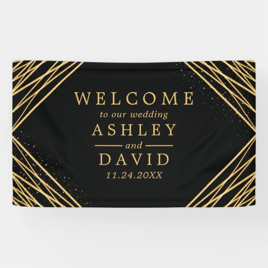 黒と金ゴールドの結婚ようこそバナー 横断幕 (横)