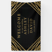 黒と金ゴールドの結婚ようこそバナー 横断幕 (縦)