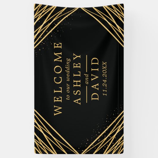 黒と金ゴールドの結婚ようこそバナー 横断幕 (縦)