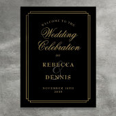 黒と金ゴールドの結婚アールデコの歓迎サイン ポスター