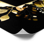 黒と金ゴールドの結婚フローラの歓迎サイン ポスター (角)