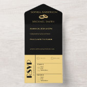 黒と金ゴールドの結婚リングや輪 オールインワン招待状 (内側)