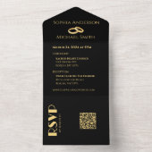 黒と金ゴールドの結婚リングや輪 オールインワン招待状 (内側)