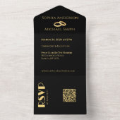 黒と金ゴールドの結婚リングや輪 オールインワン招待状 (内側)