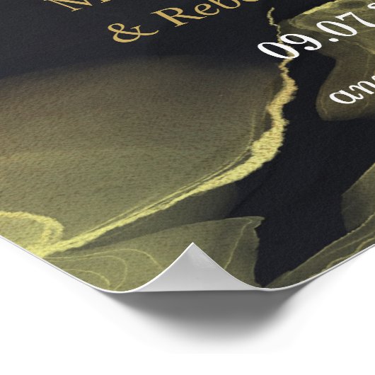 黒と金ゴールドの結婚大理石の歓迎ポスター ポスター (角)