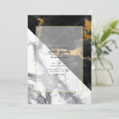 黒と金ゴールドの結婚大理石 招待状 (スタンド正面)