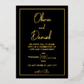 黒と金ゴールドの結婚式招待状カード 箔招待状 (正面)