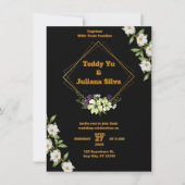 黒と金ゴールドの結婚式招待状（花あり） 招待状 (正面)