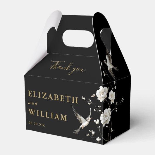 黒と金ゴールドの結婚Chinoiserie's Thank You フェイバーボックス (正面サイド)