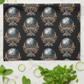 黒と金ゴールドの結晶ボールパターンハロウィン キッチンタオル (折り畳み)