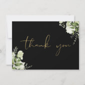 黒と金ゴールドの緑のスクリプエレガントト サンキューカード (正面)