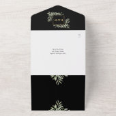 黒と金ゴールドの緑のフローラQRコード結婚s オールインワン招待状 (外側)