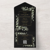 黒と金ゴールドの緑のフローラQRコード結婚s オールインワン招待状 (内側)