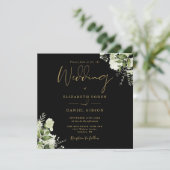 黒と金ゴールドの緑のモノグラム結婚スクエア 招待状 (スタンド正面)