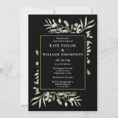 黒と金ゴールドの緑のリハーサルディナー 招待状 (正面)